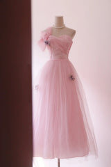 Hot Sale Prom Dress Light Pink Asymmetrical Neck Tulle Evening Dress Gala Dress Party Dress HZ0319