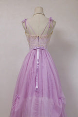 Popular Prom Dress Light Purple Spaghetti Straps Tulle Pleated Evening Dress Gala Dress Party Dress HZ0319