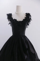 Popular Prom Dress Black Crew Neck Tulle Pleated Evening Dress Birthday Party Dress HZ0319