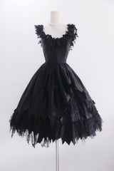 Popular Prom Dress Black Crew Neck Tulle Pleated Evening Dress Birthday Party Dress HZ0319