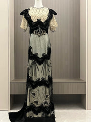 Vintage Prom Dress Crew Neck Formal Dress Evening Dress Gala Dress HZ0319