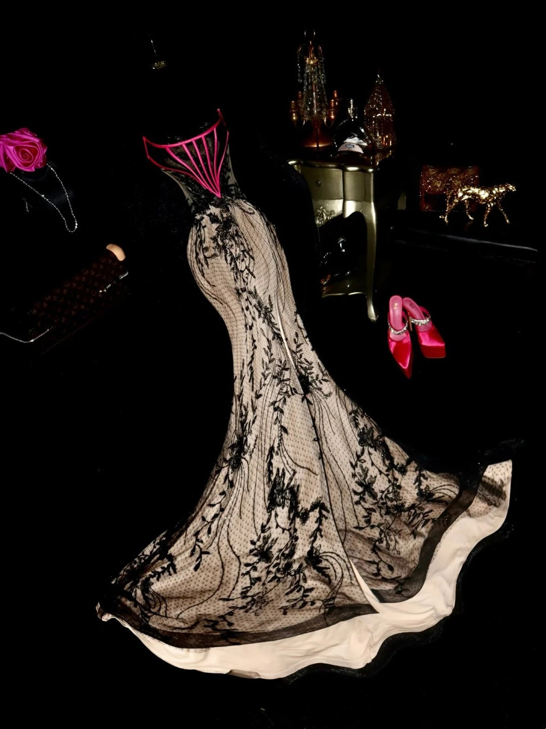 Chic Prom Dress Strapless Lace Mermaid Evening Dress Gala Dress Formal Dress HZ0319