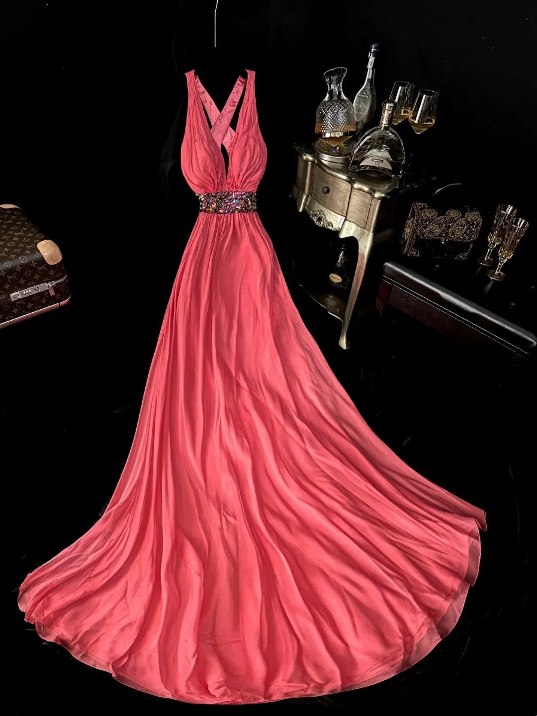 Chic Prom Dress V-neck Pleated Formal Dress Gala Dress Evening Dress HZ0319