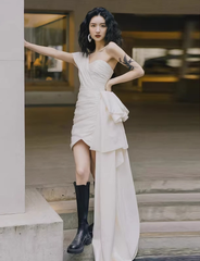 New Arrival Wedding Dress Asymmetrical Neck Pleated Short Wedding Dress Prom Dress HZ0319