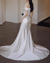 Newest Wedding Dress Satin Off Shoulder Pleated Mermaid Wedding Dresses HZ0319