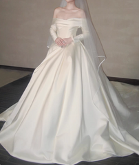 New Design Wedding Dress Satin Off Shoulder Long Sleeves Pleated Wedding Dresses HZ0319