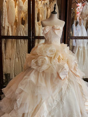 Beauty Wedding Dress Strapless Tulle Flower Wedding Dress HZ0319