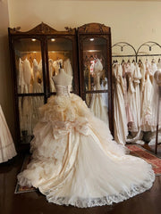 Beauty Wedding Dress Strapless Tulle Flower Wedding Dress HZ0319