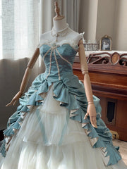 Beauty Prom Dress Strapless Pleated Tiered Tulle Ball Gown Evening Dress Quinceanera Dress HZ0319