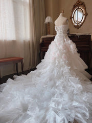 Pretty Wedding Dress Strapless Flower Tiered Ruffle Wedding Dress HZ0319