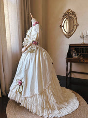 Vintage Wedding Dress V-neck Short Sleeves Pleated Wedding Dress HZ0319
