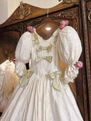 Vintage Wedding Dress V-neck Short Sleeves Pleated Wedding Dress HZ0319