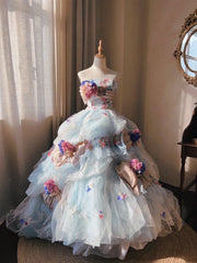 Stunning Prom Dress Strapless Tulle Pleated Quinceanera Dress Ball Gown Evening Dress HZ0319