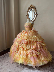 Stunning Prom Dress Strapless Pleated Tiered Quinceanera Dress Ball Gown Evening Dress HZ0319