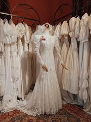 Vintage Wedding Dress Asymmetrical Neck Long Sleeves Mermaid Wedding Dresses HZ0319