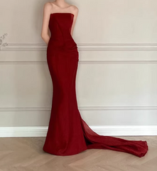 Elegant Prom Dress Wine Red Strapless Gala Dress Evening Dress Formal Dress HZ0319