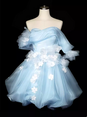 New Arrival Homecoming Dress Off Shoulder Pleated Floral Short Prom Dress Birthday Party Outfits HZ0319