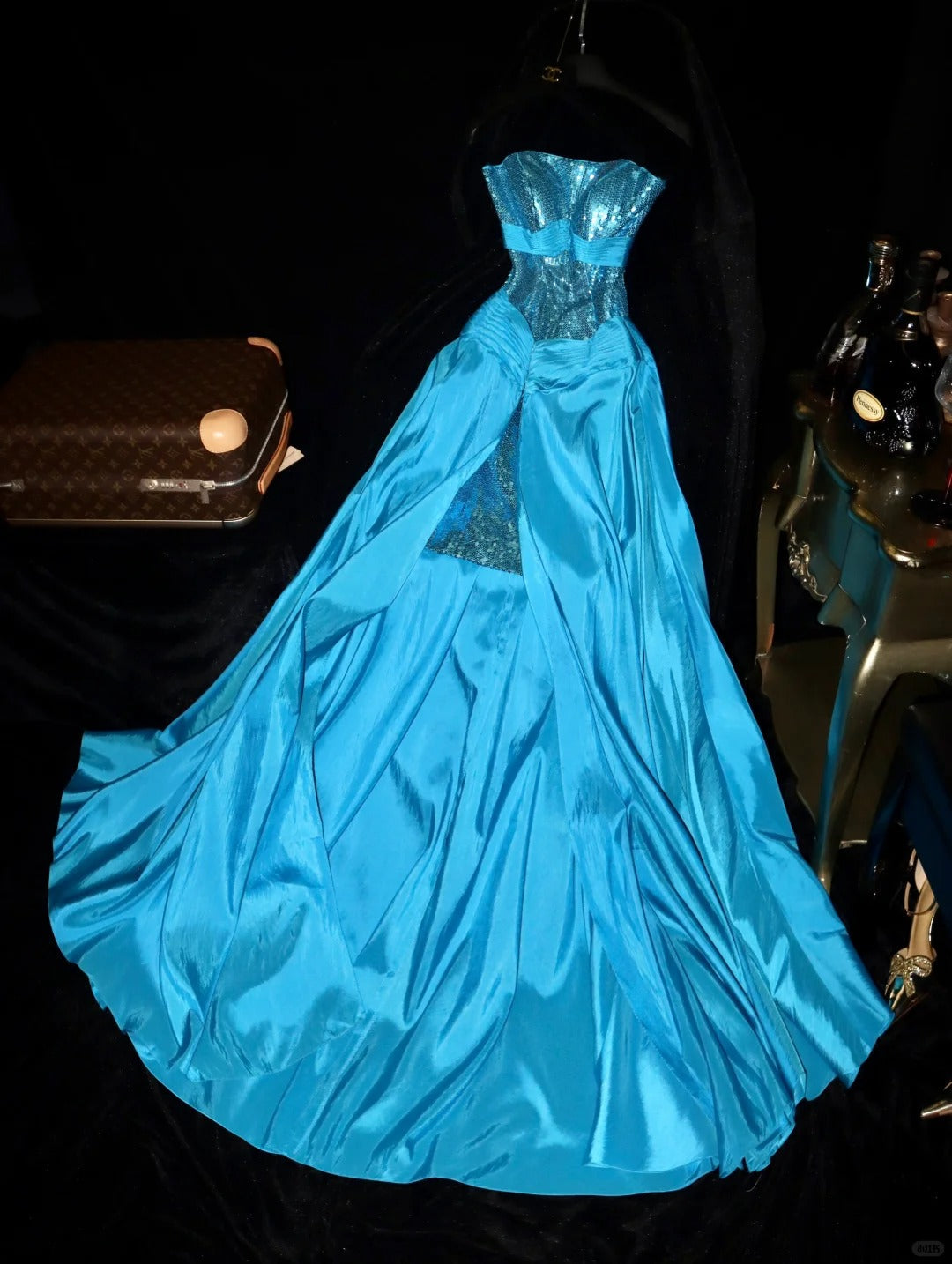 Shiny Prom Dress Strapless Slit Birthday Party Dress Evening Dress HZ0319