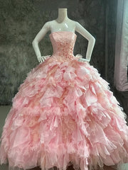 Sweet Prom Dress Strapless Pleated Tulle Evening Dress Quinceanera Dress Ball Gown HZ0319