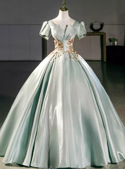 Elegant Prom Dress Light Green Square Neck Pleated Evening Dress Quinceanera Dress Ball Gown HZ0319