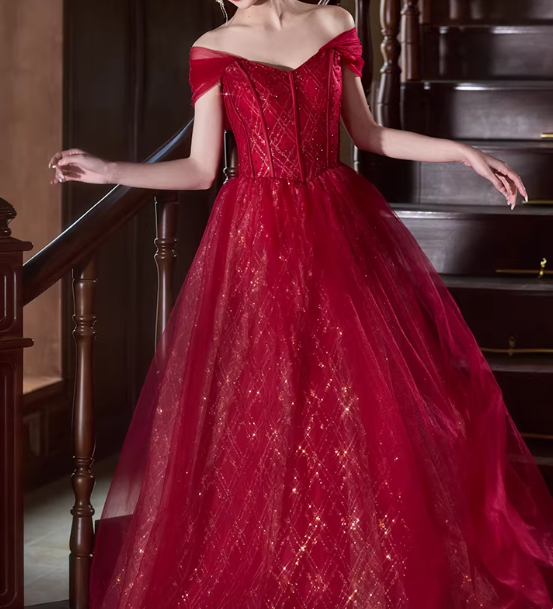 Shiny Prom Dress Off Shoulder Pleated Gala Dress Evening Dress Formal Dress HZ0319