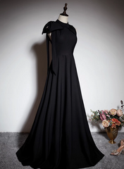 Minimalist Prom Dress Black A Line Crew Neck Pleated Gala Dress Evening Dress Formal Dress HZ0319