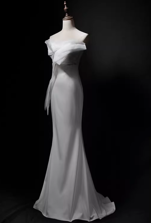 Charming Prom Dress White Strapless Mermaid Gala Dress Evening Dress Formal Dress HZ0319