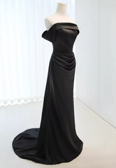 Minimalist Prom Dress Black Off Shoulder Pleated Gala Dress Evening Dress Formal Dress HZ0319