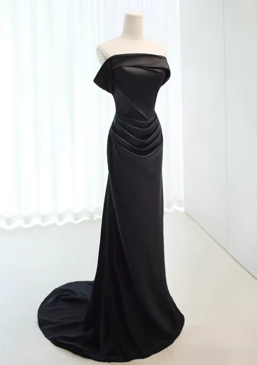 Minimalist Prom Dress Black Off Shoulder Pleated Gala Dress Evening Dress Formal Dress HZ0319
