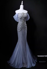 Shiny Prom Dress Off Shoulder Pleated Mermaid Gala Dress Evening Dress Formal Dress HZ0319