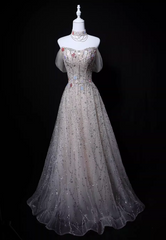 Shiny Prom Dress A Line Off Shoulder Tulle Gala Dress Evening Dress Formal Dress HZ0319