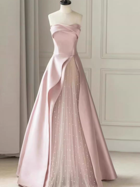Beauty Prom Dress A Line Strapless Tulle Gala Dress Evening Dress Formal Dress HZ0319