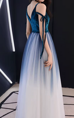 Ombre Prom Dress V-neck Pleated Tulle Gala Dress Evening Dress Formal Dress HZ0319