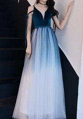Ombre Prom Dress V-neck Pleated Tulle Gala Dress Evening Dress Formal Dress HZ0319