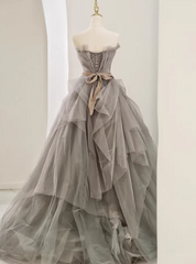New Arrival Prom Dress Asymmetrical Neck Pleated Tulle Gala Dress Evening Dress Formal Dress HZ0319