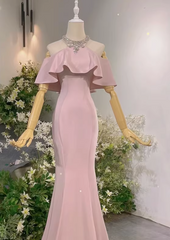 New Arrival Prom Dress Light Pink Crew Neck Mermaid Gala Dress Evening Dress Formal Dress HZ0319