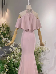 New Arrival Prom Dress Light Pink Crew Neck Mermaid Gala Dress Evening Dress Formal Dress HZ0319