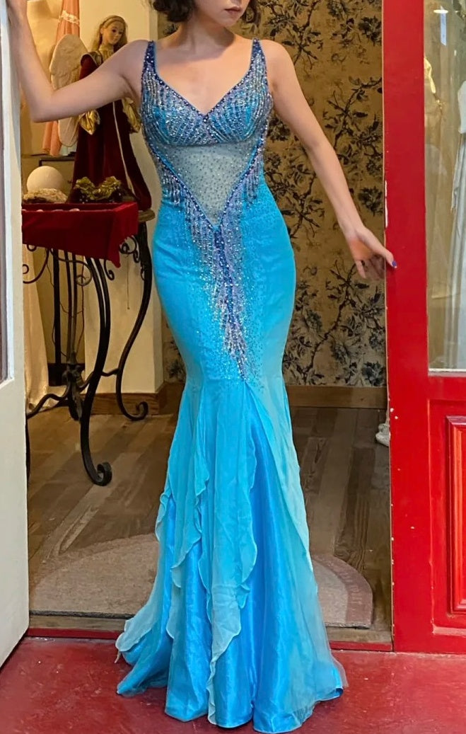 New Arrival Prom Dress V-neck Mermaid Birthday Party Dress Cockatail Dress Evening Dress HZ0319