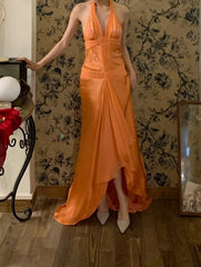 Retro Prom Dress Halter Pleated Gala Dress Cockatail Dress Evening Dress HZ0319