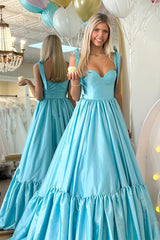 Red Sweetheart Bow Strap A-Line Long Prom Dress