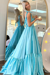 Red Sweetheart Bow Strap A-Line Long Prom Dress