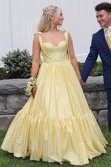 Red Sweetheart Bow Strap A-Line Long Prom Dress