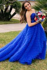 Yellow Appliques Sweetheart Ruffle Tiered A-Line Prom Dress
