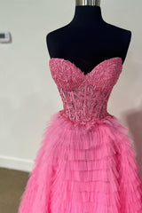 Yellow Appliques Sweetheart Ruffle Tiered A-Line Prom Dress