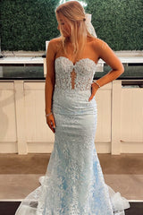 Terry | Black Sweetheart Lace Appliques Mermaid Long Prom Dresses