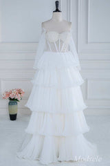 White Beaded Strapless Ruffle Tiered Long Prom Dress