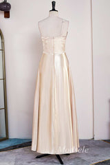A-Line Champagne One-Shoulder A-Line Long Dress