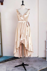 Champagne Surplice Backless High-Low Formal Dress