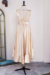 Champagne Surplice Backless High-Low Formal Dress