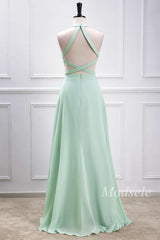 Sage Green Halter Maxi Dress with Slit